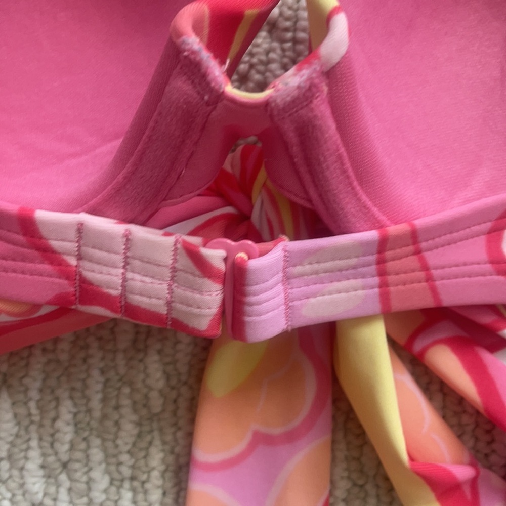 Aerie Pink Yellow Floral Tie Bikini Top - Picture 4 of 5